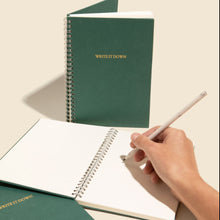 Load image into Gallery viewer, Custom Gold Embossed Forest Green Hardcover Notebook
